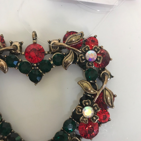 Jeweled Ornament Iridescent Heart Wreath Rhinestone NWT Red Green and Gold - Picture 3 of 9